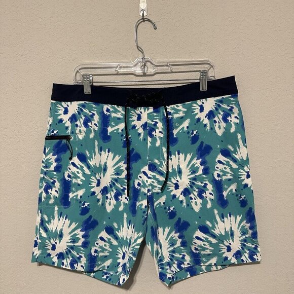J. Crew Mens Tie Dye Blue Swim Trunks Size 34 Beach Vacation Summer - Picture 1 of 8